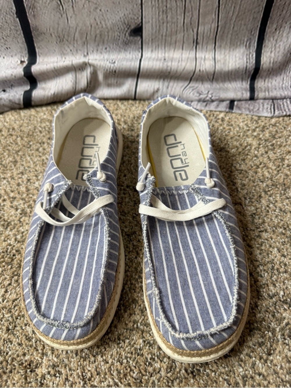 Hey Dude Wendy Blue & White Pinstripe Casual Slip-Ons size 9
